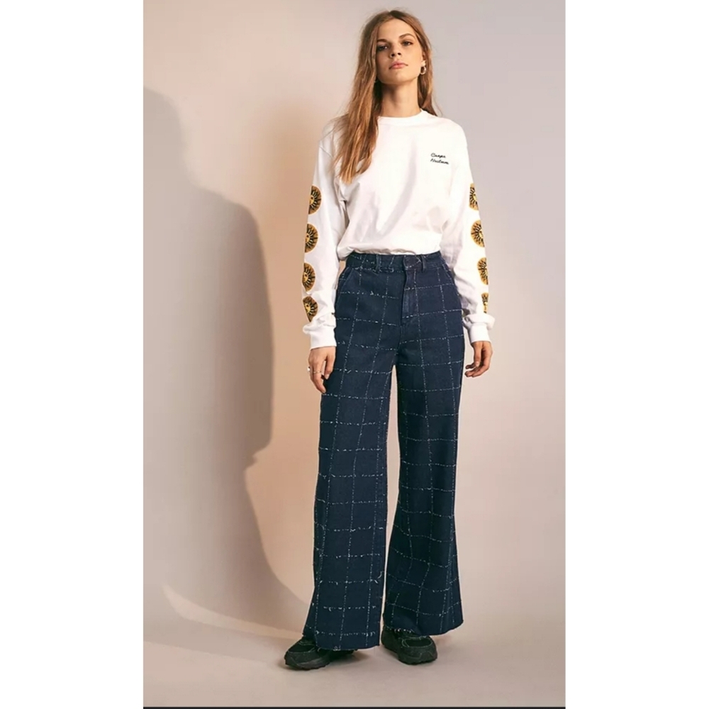 BDG Windowpane Wide Leg Jeans cream colored Size 24